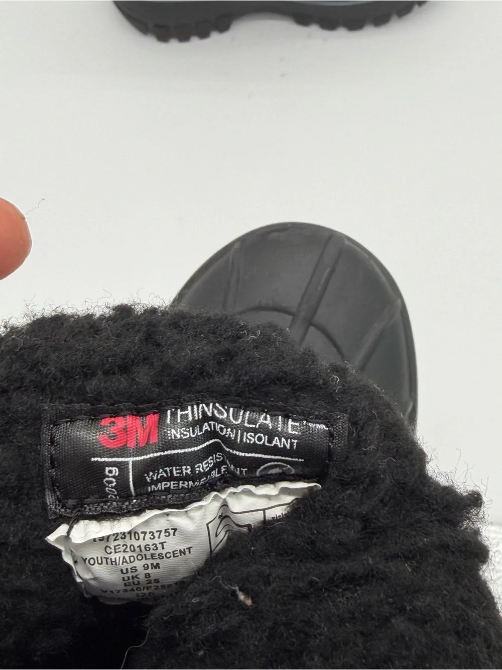 Lands' End Youth Black Fleece-Lined Snow Boot Interior